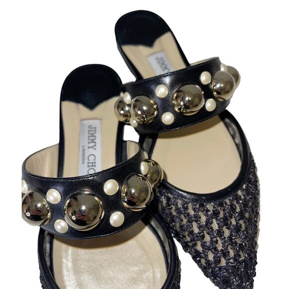Jimmy Choo Black Basette Pointed Toe Slip On Mules Flats Size 37 - Picture 11 of 15